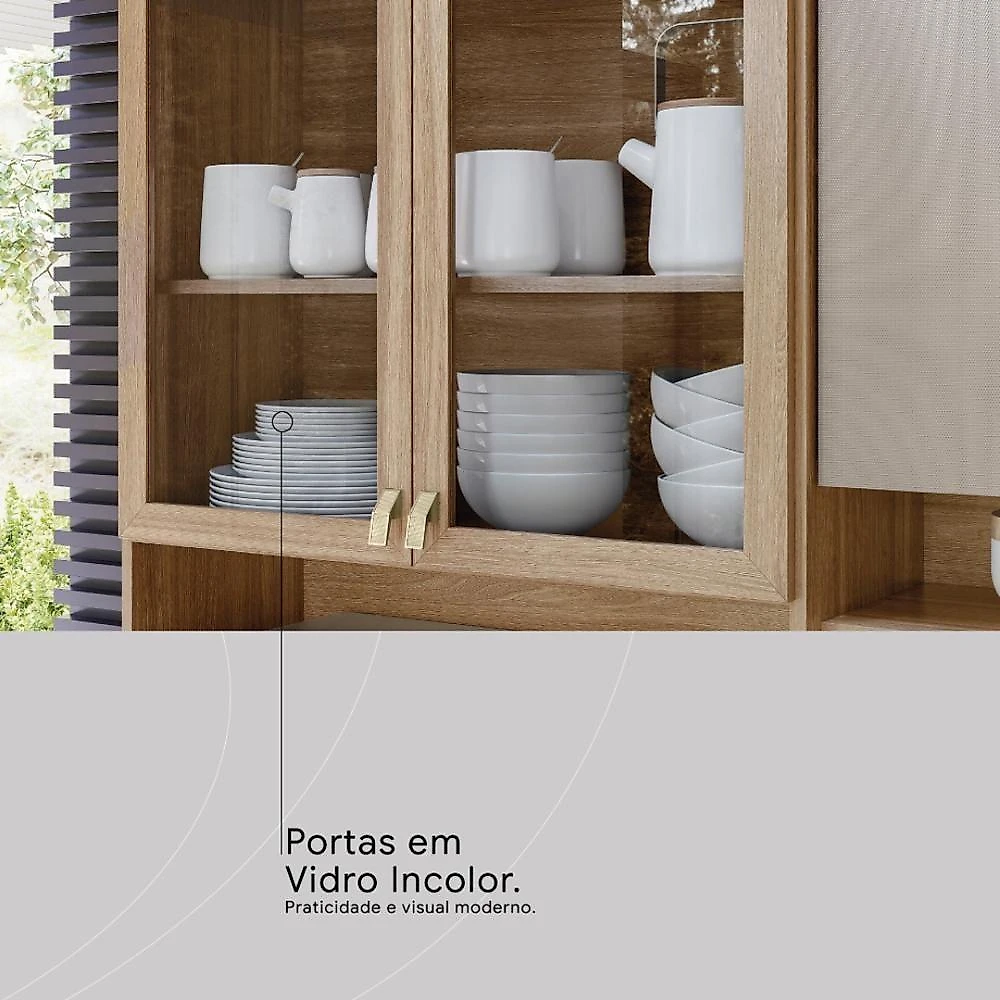 Armário De Cozinha Compacta 10 Portas 2 Gavetas Amora Amêndola Touch-nude Prime Tx