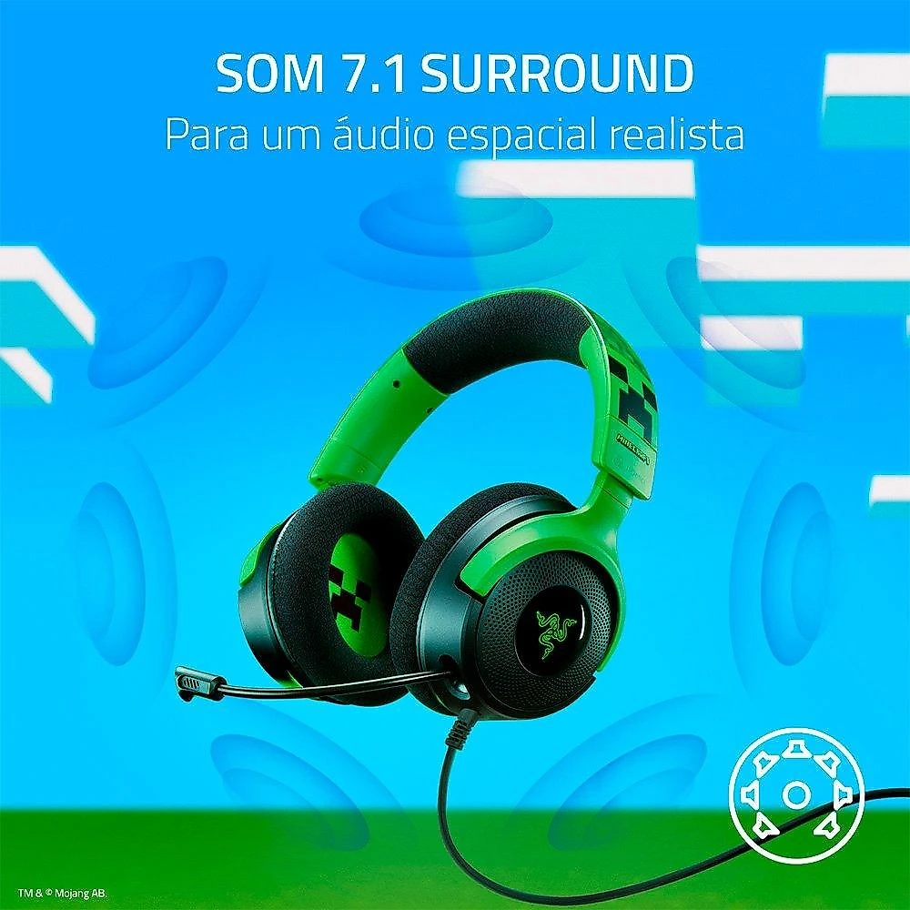 Headset Gamer Razer Kraken V4 X, Som Surround 7.1, Conexão USB, Minecraft Edition - RZ04-05180200-R3M1