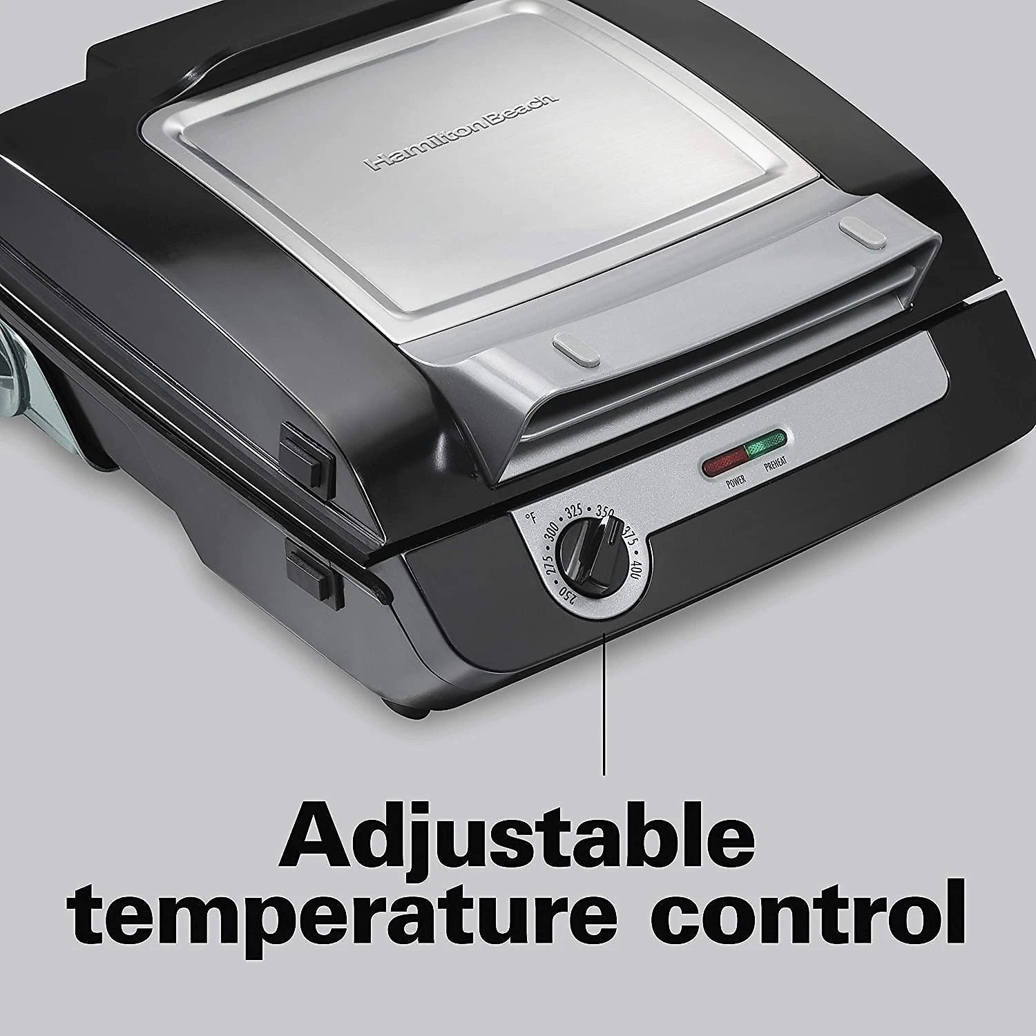 Hamilton Beach 4in1 Indoor Grill e Electric Griddle Combo with Bacon Cooker Opens Flat to Double Cooking Surface Removable Nonstick Plates Black e Silver 25601