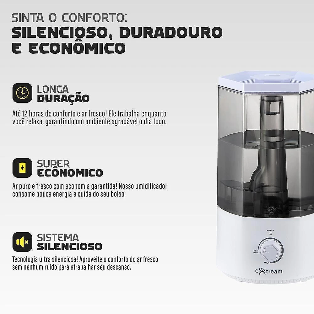 Umidificador de Ar Ultrassônico Extream UMEX-04 2,5L Silencioso com LED Preto Fumê Bivolt