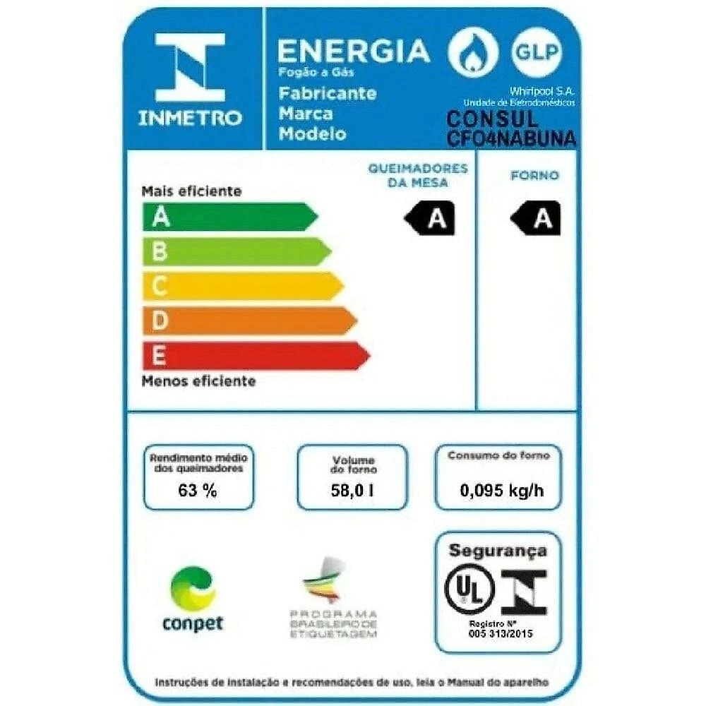 Fogão 4 Bocas Consul CFO4NAB, Branco, Acendimento Automático Fogão 4 Bocas Consul CFO4NAB Acendimento Automático, Branco