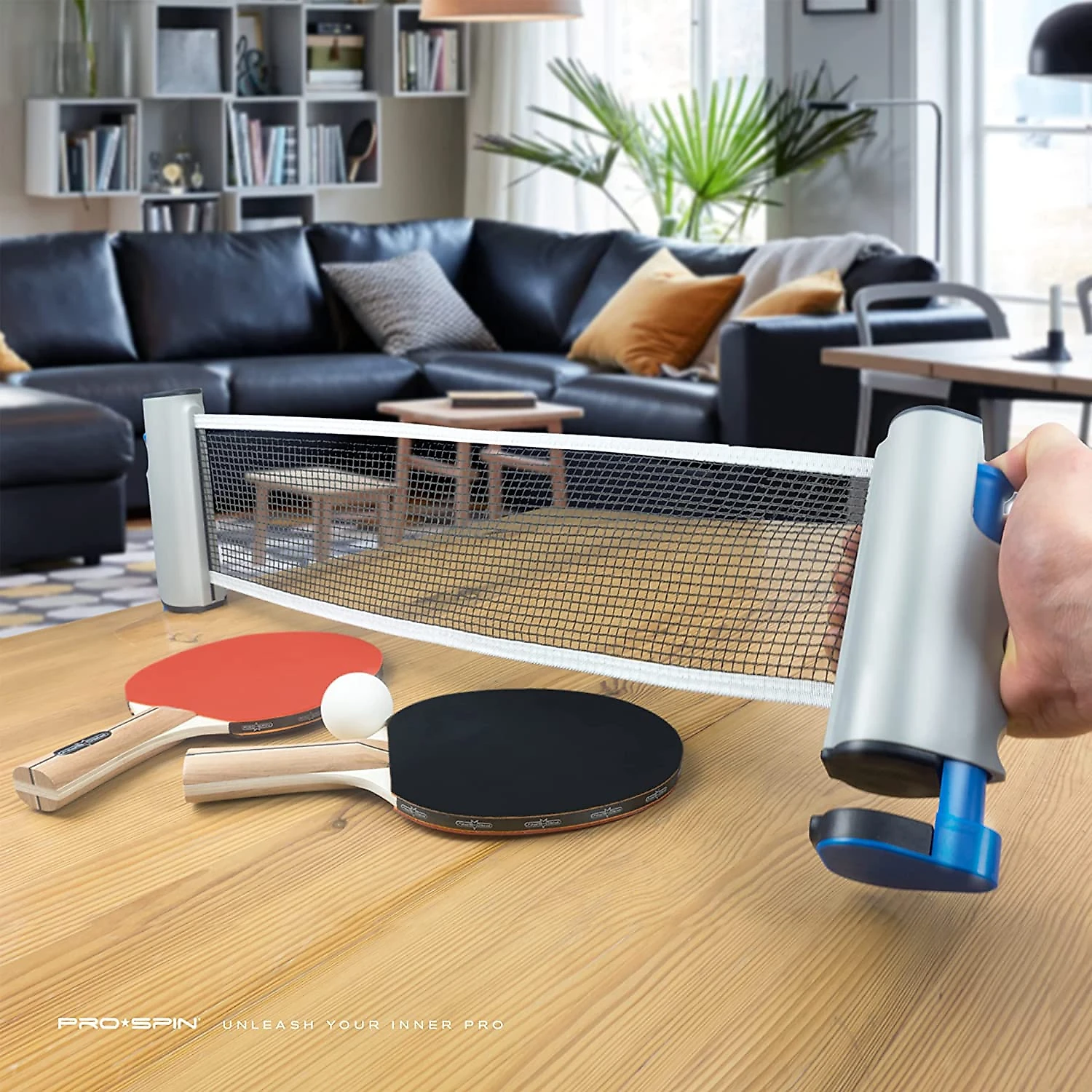PROSPIN Kit de Ping Pong com Mesa Portátil 2 Raquetes 3 Bolas e Estojo Compacto VermelhoPreto