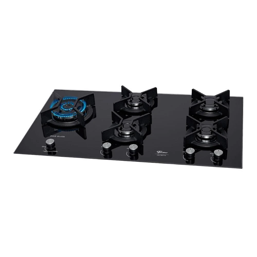 Cooktop a Gás Fischer Infinity Duo 5 Bocas Vidro Temperado Tripla Chama Preto Bivolt