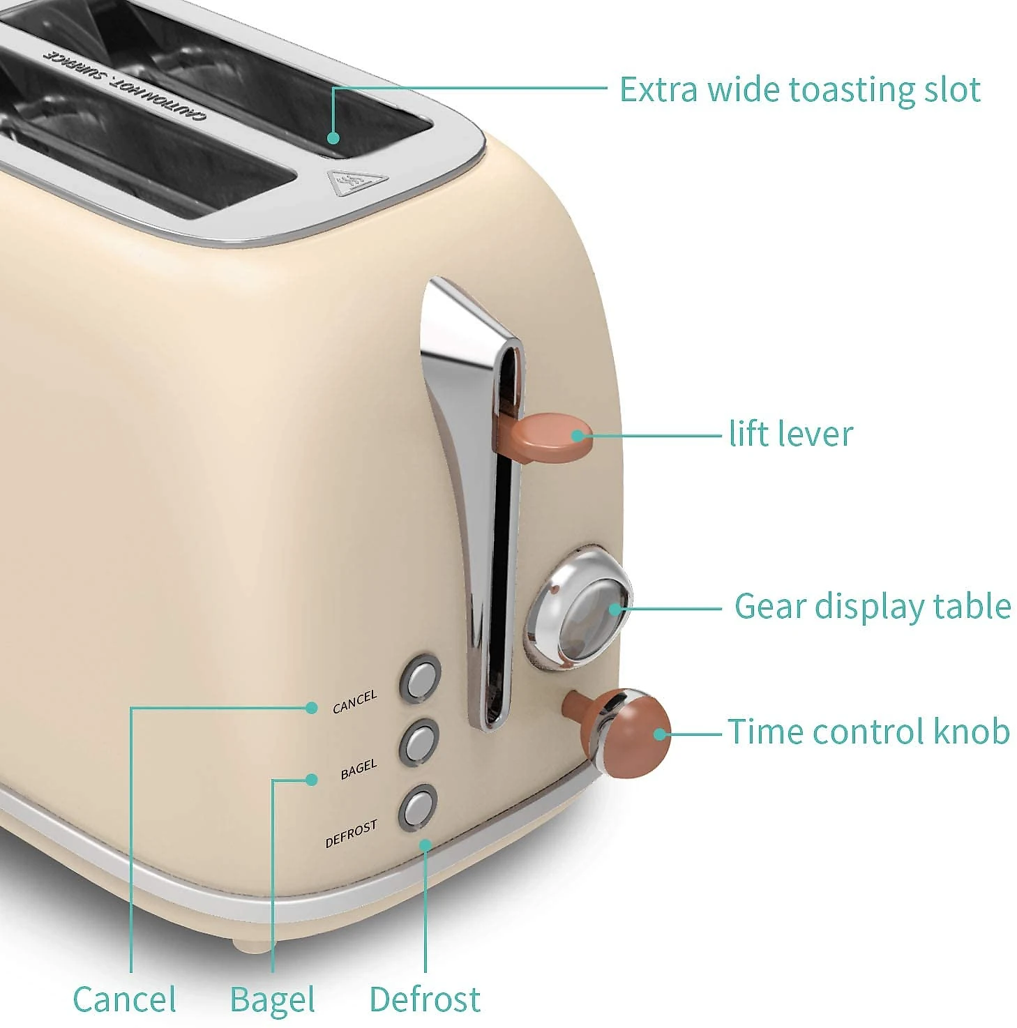KitchMix Retro Torradeira de 2 Fatias com Função Bagel 8 20W110V Bege