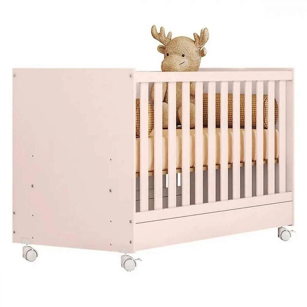 Jogo de Quarto Pérola 3 Portas 4 Gavetas + Cômoda + Berço Mini Cama MDF Rosê Phoenix Baby