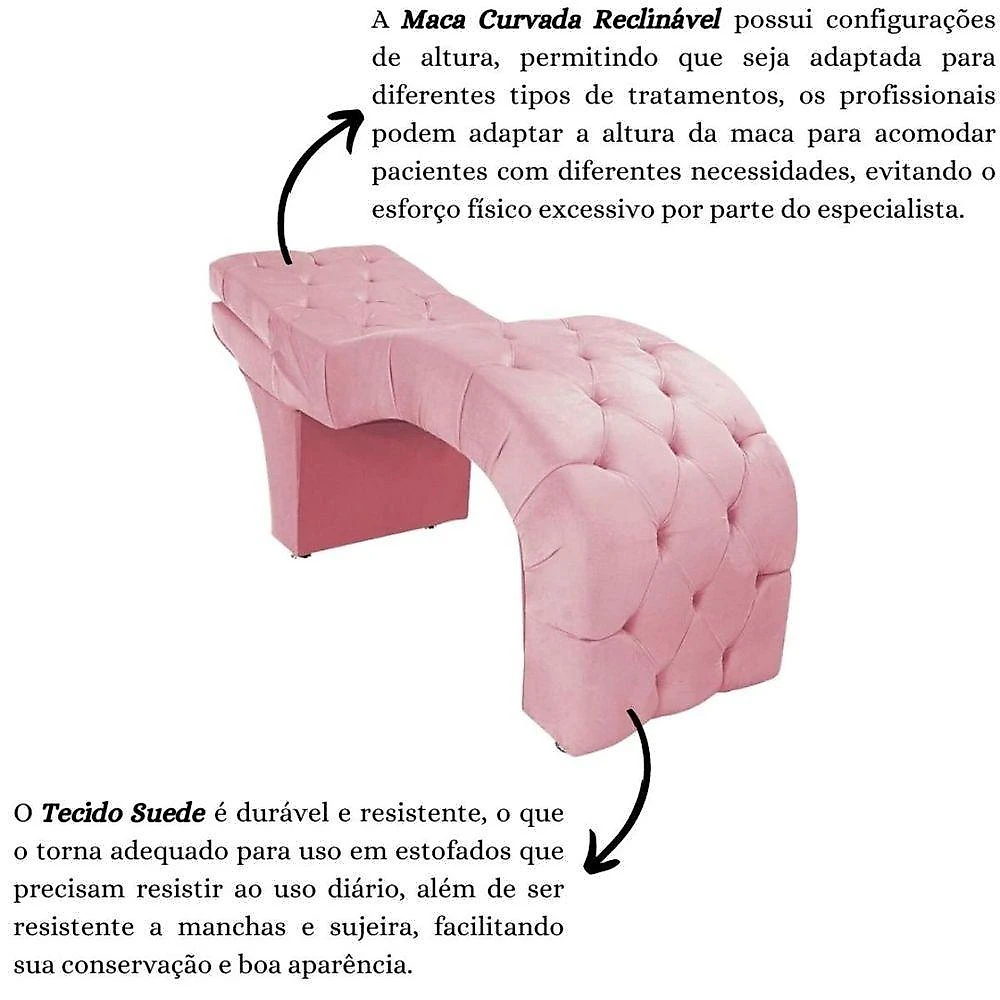 Maca Estética Estofada Reclinável Ergonômica Spa Suede Yara Cor:rosê