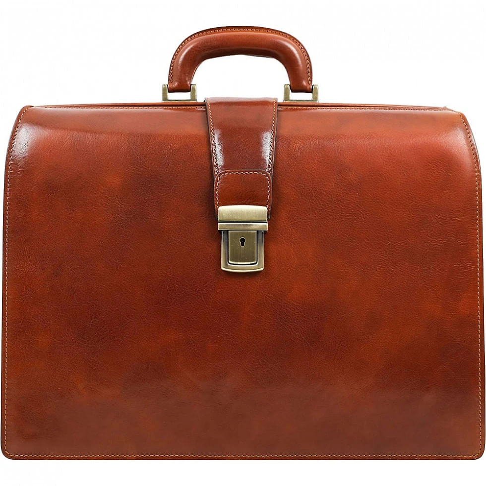 Bolsa Maleta Time Resistance de Couro Masculina para Laptop , Marrom Claro