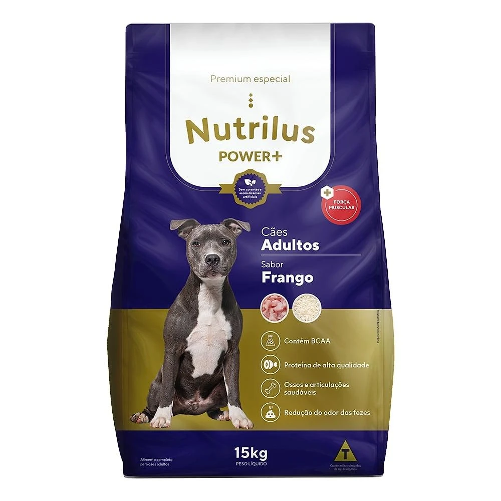 Miniatura Ração Seca Nutrilus Power+ Frango & Carne para Cães Adultos - 15 Kg