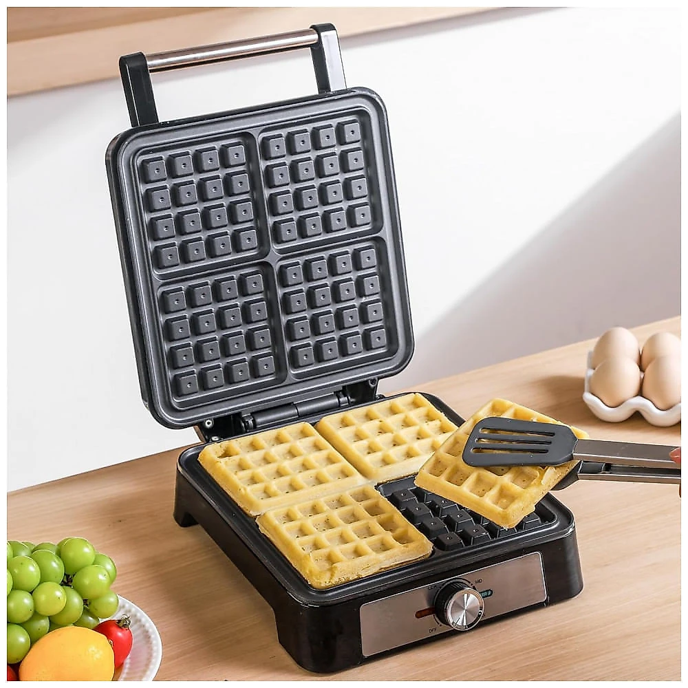Máquina de Waffles UVFAST Quadrados Belgas, 4 Waffles, 3 Níveis Torra, 1200W, 120V