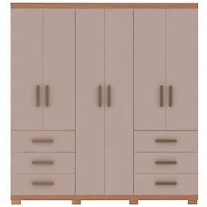 Miniatura Guarda-Roupa Casal Bartira Santiago 6 Portas de Bater 6 Gavetas Externas MDP - 209,2cm de Largura Avelã/Capuccino
