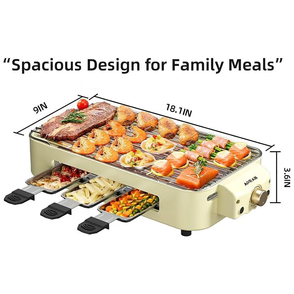 Churrasqueira Elétrica AORAN Indoor Smokeless: Versátil Grill para Cozinhar em Casa - Branco Médio
