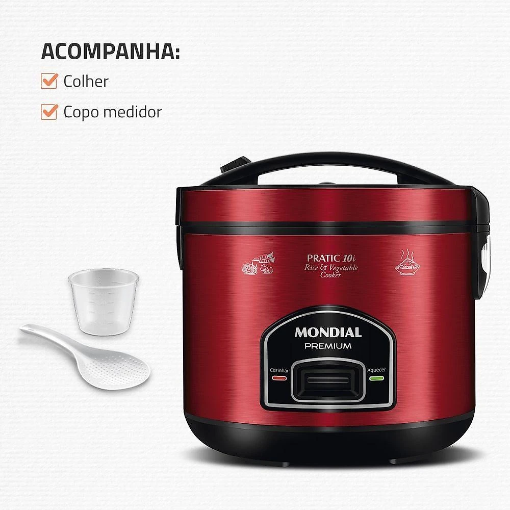 Panela Elétrica de Arroz PE-46-10X 10 Xícaras 700W com Cesto para Cozimento a Vapor 110V