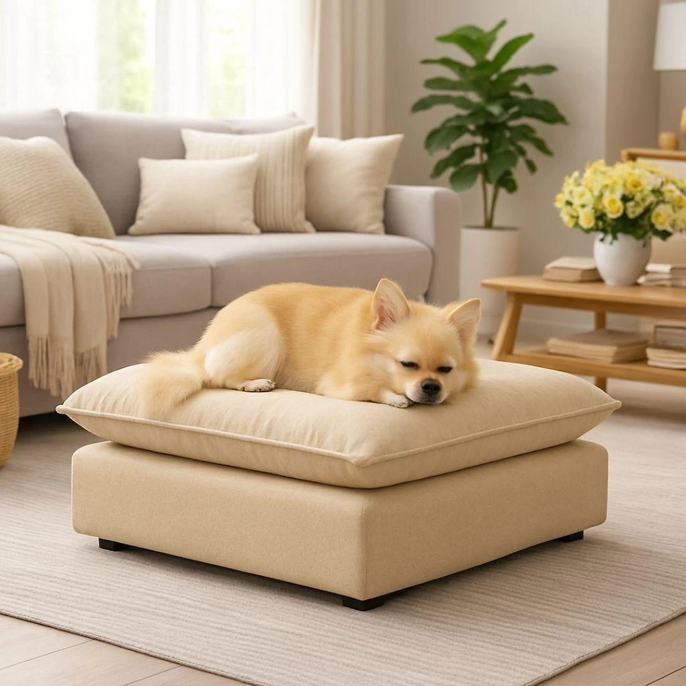 Cama Puff para Pet Tatite Decor Puff Pet Premium para Cachorro e Gato Suede Bege 55cm
