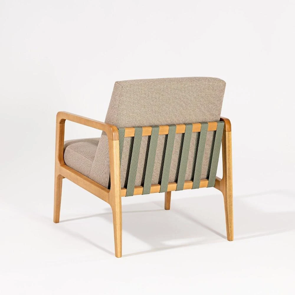 Poltrona para Sala 80cm X 78cm X 69cm Verniz Mel/Fita Verde Oliva/Marrom