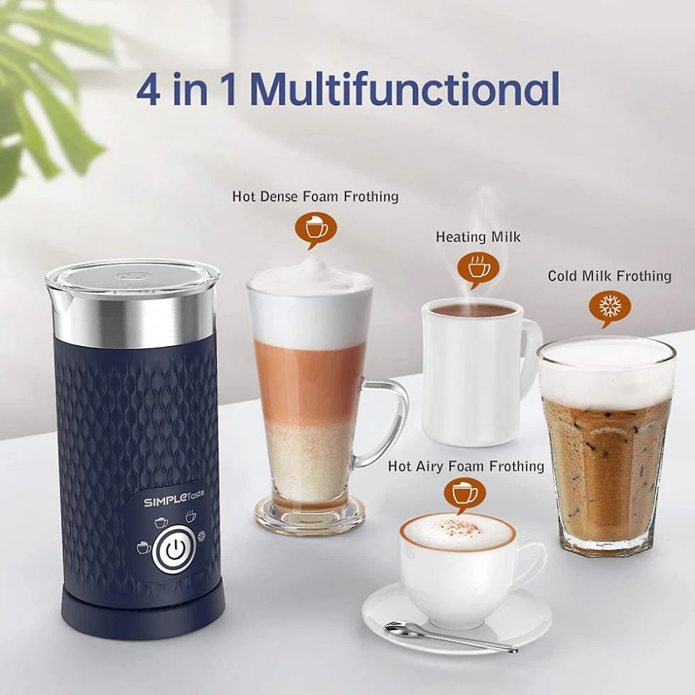 Miniatura Espumador de Leite Elétrico 300 mL 4 em 1 com Modo Automático, 110V, SIMPLETASTE, Azul