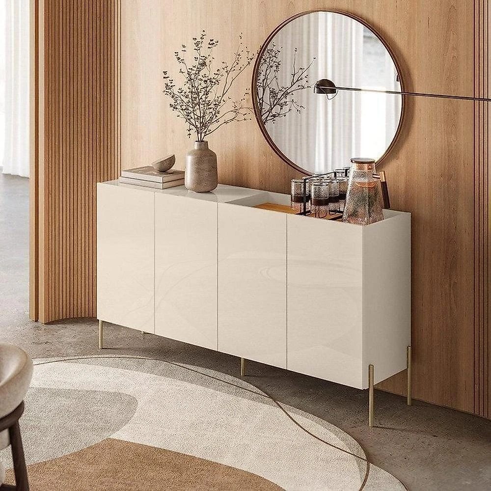 Conjunto Cristaleira Brisa e Buffet Aparador Balcão Cais Bandeja Integrada para Sala de Jantar Cinamomo/Off White