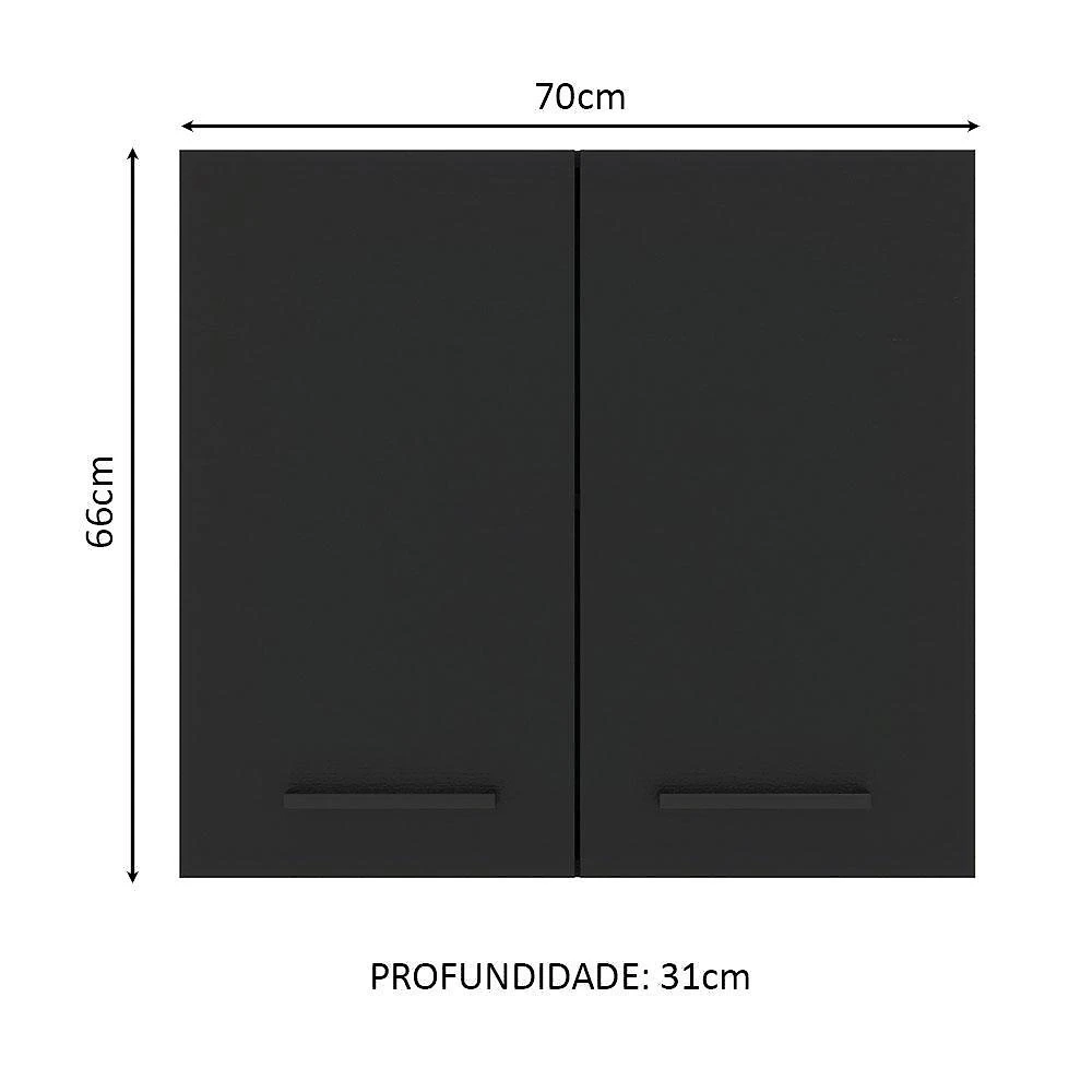 Armário de cozinha aéreo 70 cm 2 portas branco/preto agata madesa