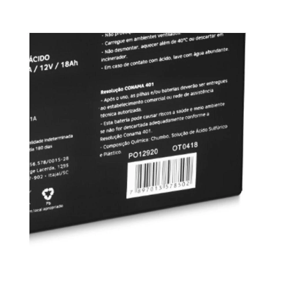 Bateria Selada VRLA 12V 18AH Tecnologia AGM Terminal L1 Preto Elgin
