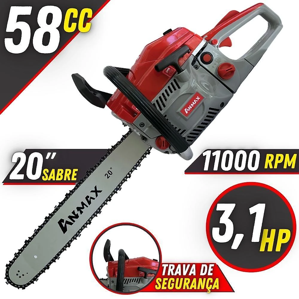 Motosserra Anmax Cs5800a à Gasolina 2t 58cc 3,1hp Sabre 20'' Ponta Rolante Profissional