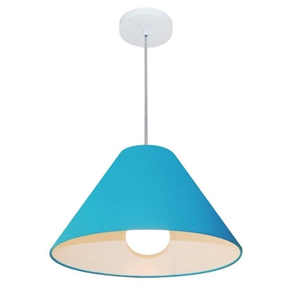Lustre Pendente Cone Md-4078 Cúpula Em Tecido 25/40x15cm Azul - Bivolt