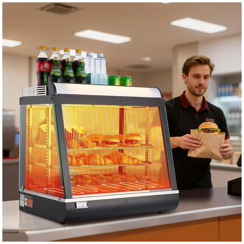 Estufa Expositor de Alimentos VEVOR NB-601D 75L 3 Andares Aquecimento a Vapor LED 110V