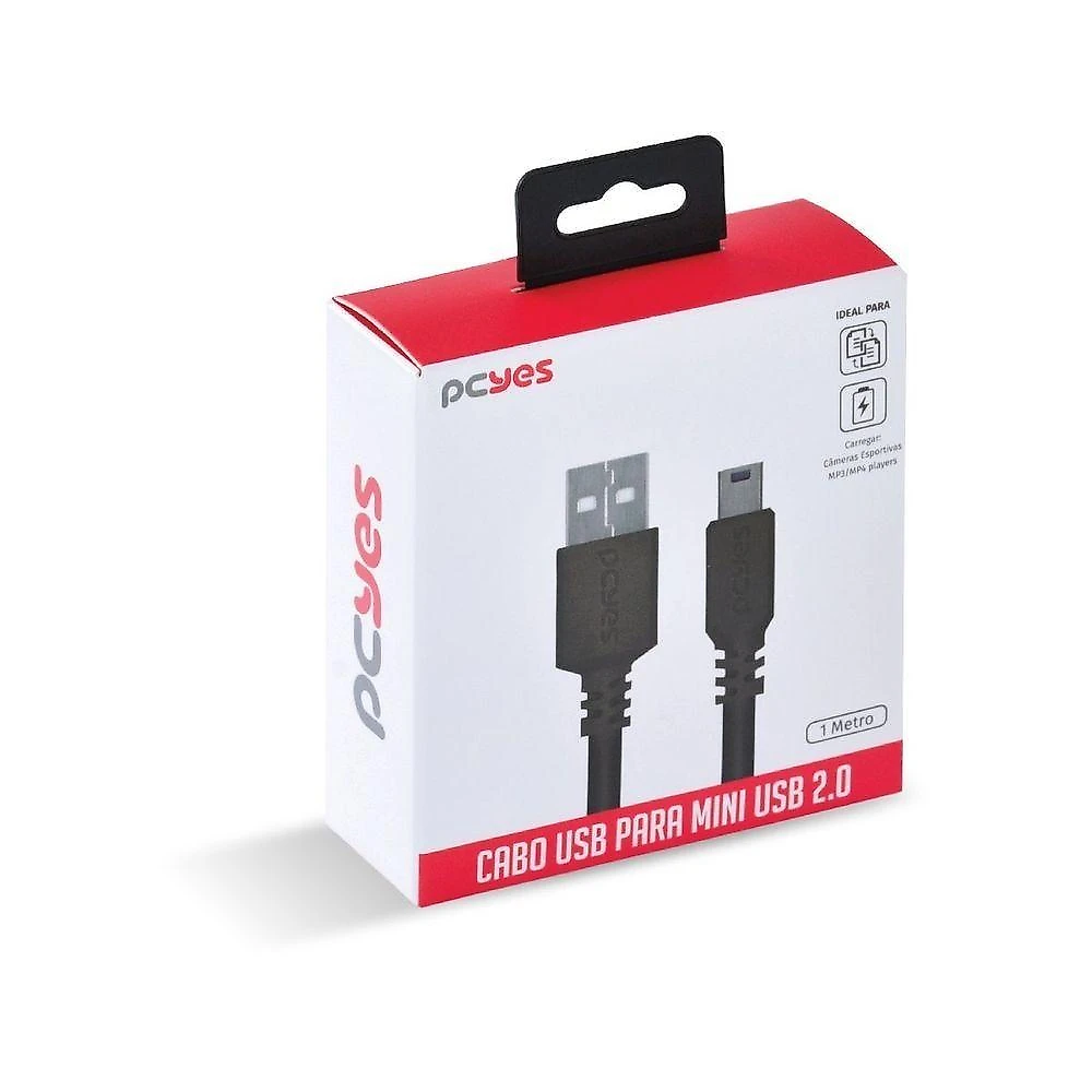 Cabo Usb a para Mini Usb B 2.0 Macho 1m Dados e Carga 480 Mbps 5v 500ma Pcyes