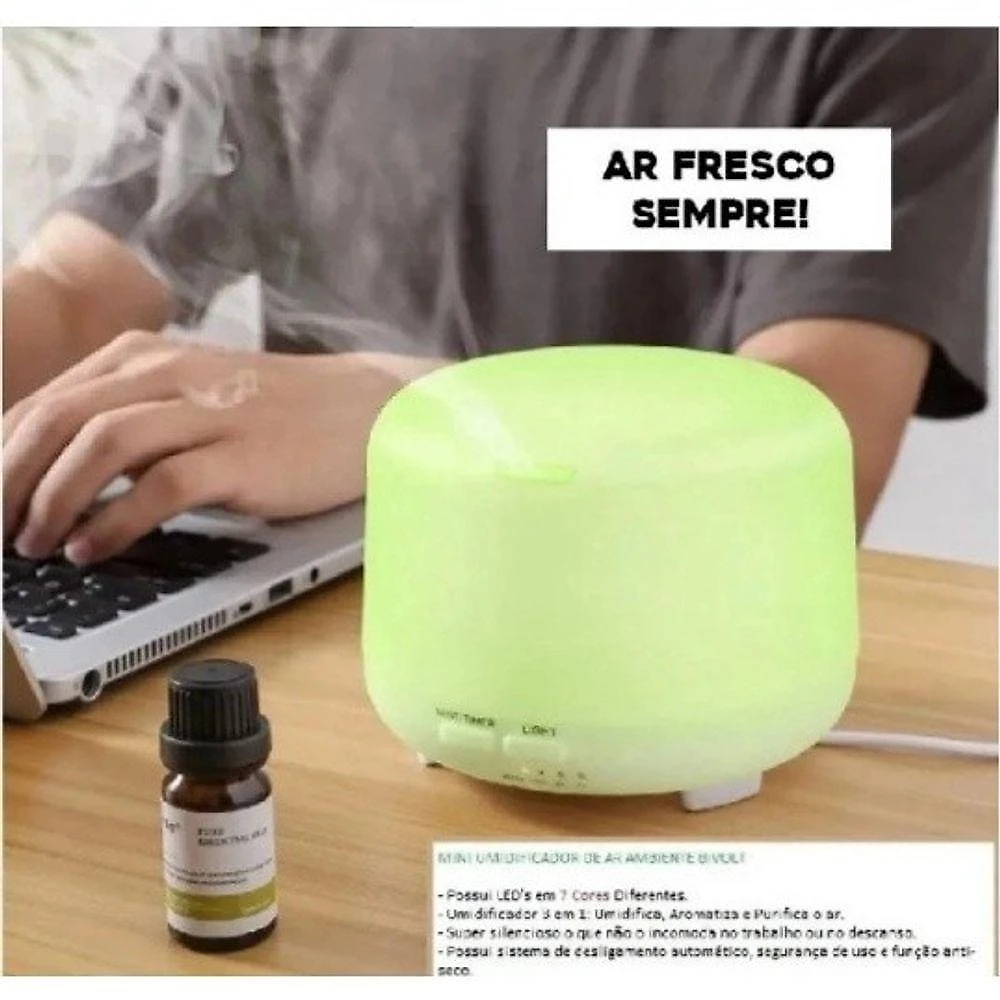 Aromatizador Umidificador de Ar 300ml com Difusão Ultrassônica LED 7 Cores Marrom OEM