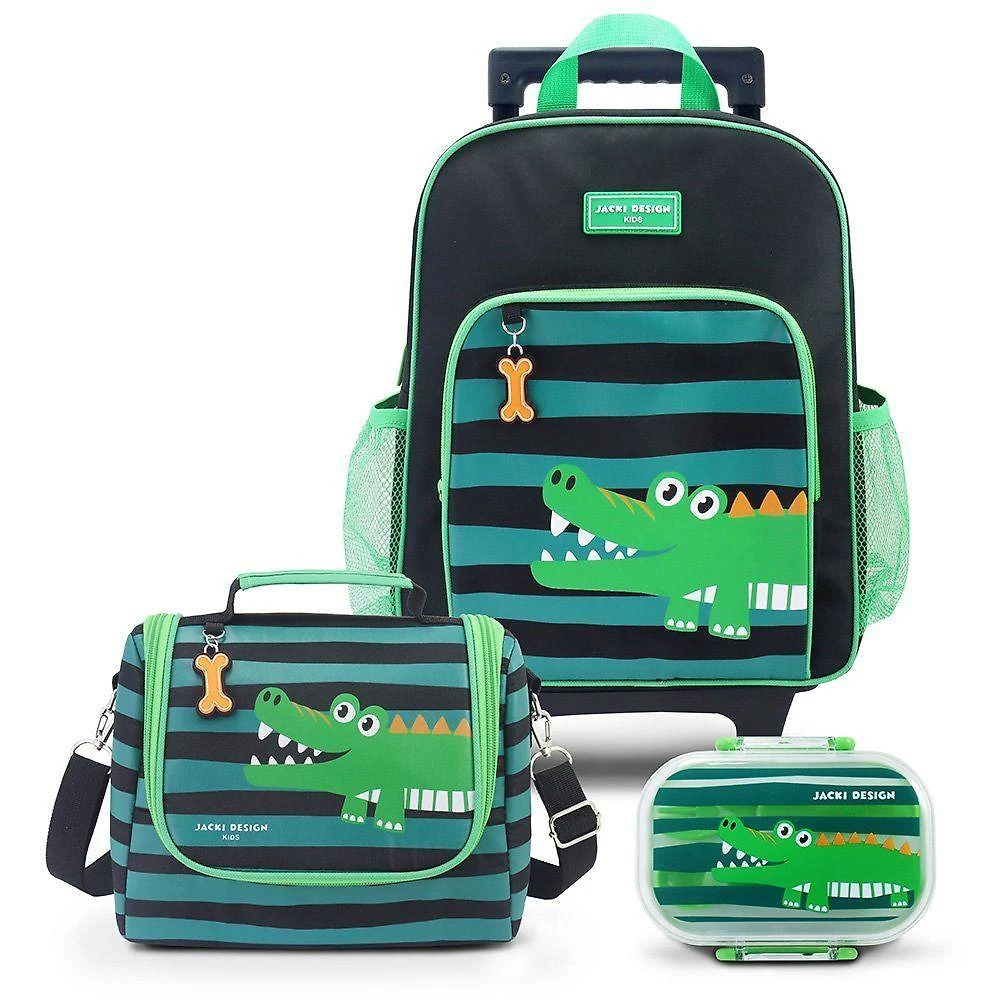 Kit Mochila Com Rodinhas E Lancheira Térmica Com Pote P/ Lanche Verde