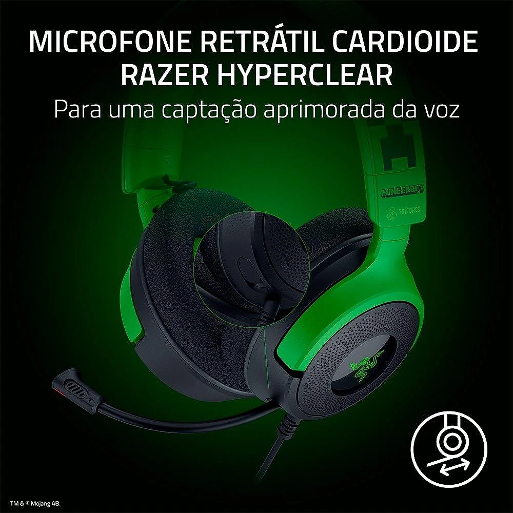 Headset Gamer Razer Kraken V4 X, Som Surround 7.1, Conexão USB, Minecraft Edition - RZ04-05180200-R3M1