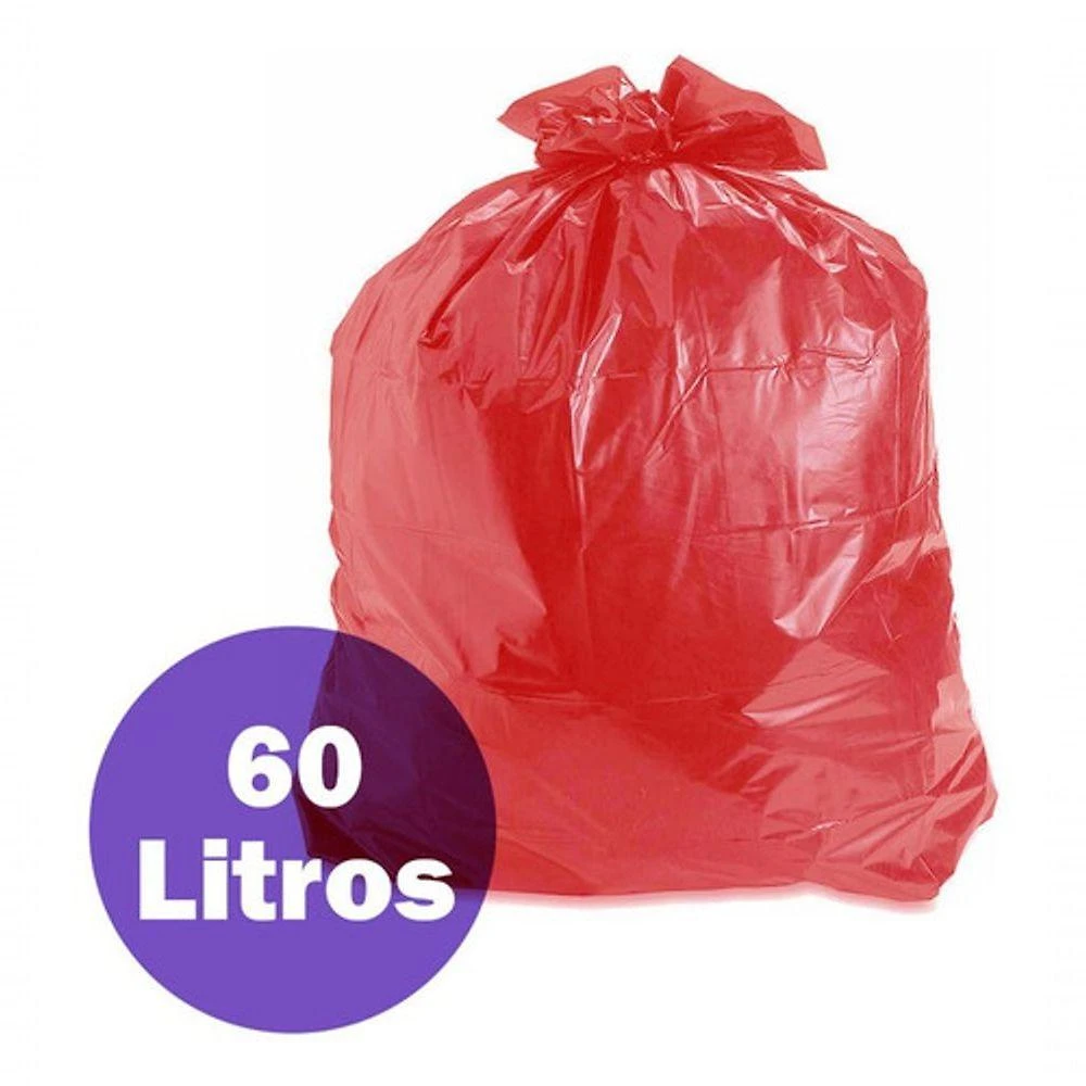 Saco de Lixo 60 l Coleta Seletiva 59x70 Vermelho com 100 Unidades Higipack