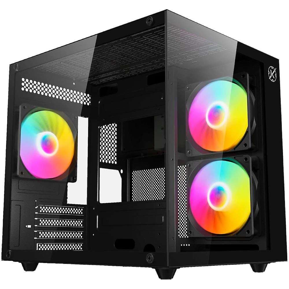 Gabinete Gamer Kalkan Midgard Lite Wind, M-ATX, Frontal e Lateral em Vidro Temperado, 3 Ventoinhas RGB, Preto - KLK00091