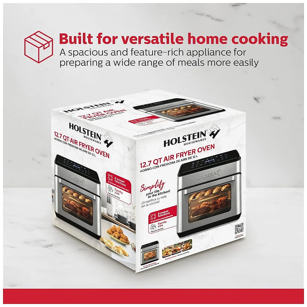 Fritadeira Elétrica Digital Holstein Housewares Preta e Aço Inox 8 em 1 12L Janela de Visualização 1500W 120V, Modelo HH-09114024SS