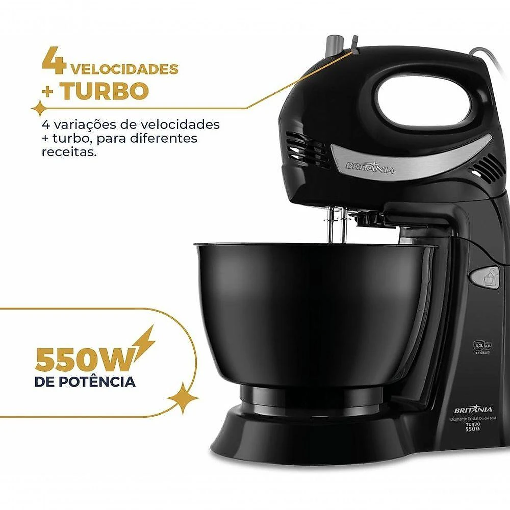 Batedeira Britânia Diamante Preta 550W 4,3L 110V
