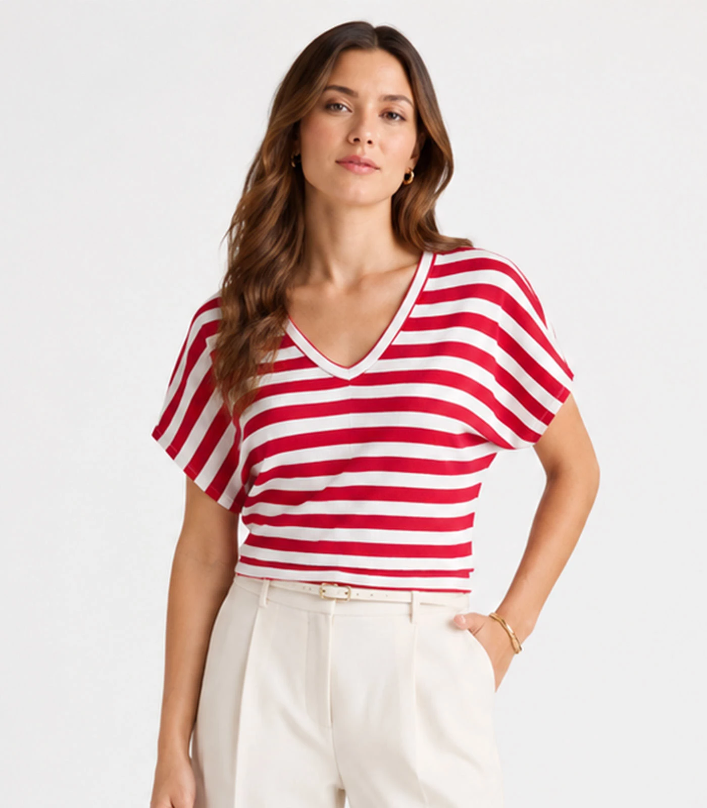 Blusa Feminina Em Ribana Decote V Infinita Cor Vermelho