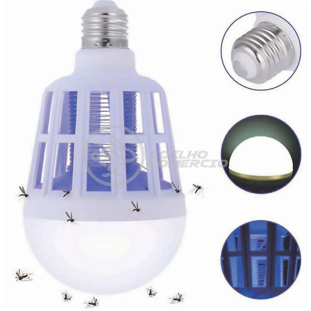 Lâmpada Luz Led Branco 15w Atrai Choque Mosquito