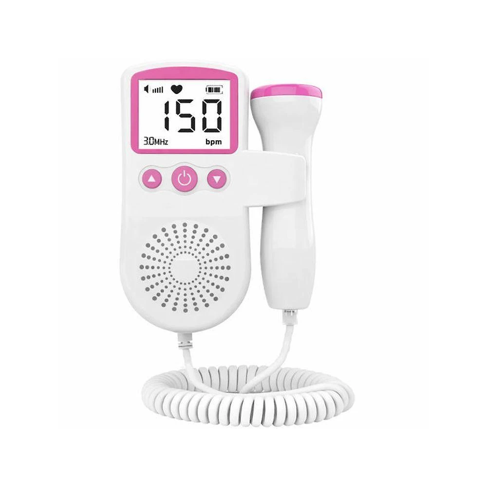 Monitor Fetal Doppler Portátil Digital Rosa para Gestante com Alto-Falante e Display de Bpm