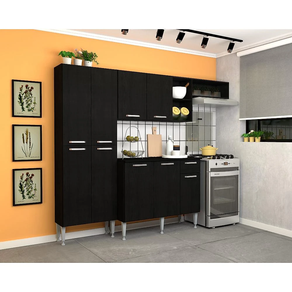 Armário de Cozinha Compacta com Tampo Lisboa Multimóveis Preto