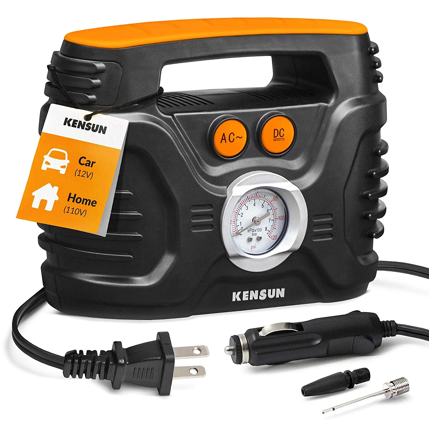 Kensun Mini Compressor de Ar Elétrico Portátil 12V110V 120 PSI c adaptadores 120 psi