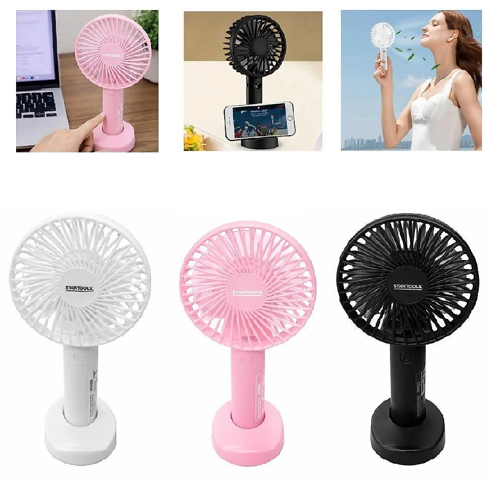 Ventilador Portátil Recarregável Yeet com Suporte para Celular 3 Velocidades Rosa 5V 21CM