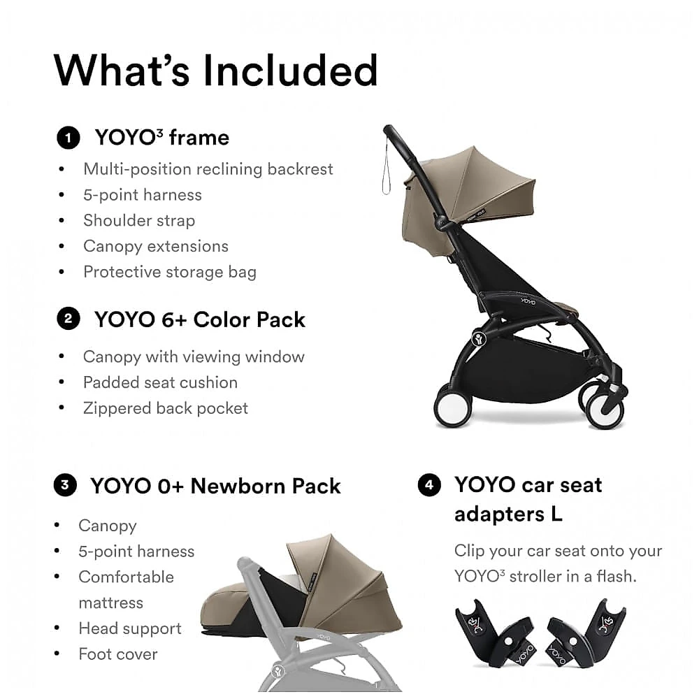 Carrinho de Bebê Stokke YOYO3 Preto/Taupe Dobra Rápida do Recém-Nascido à Criança