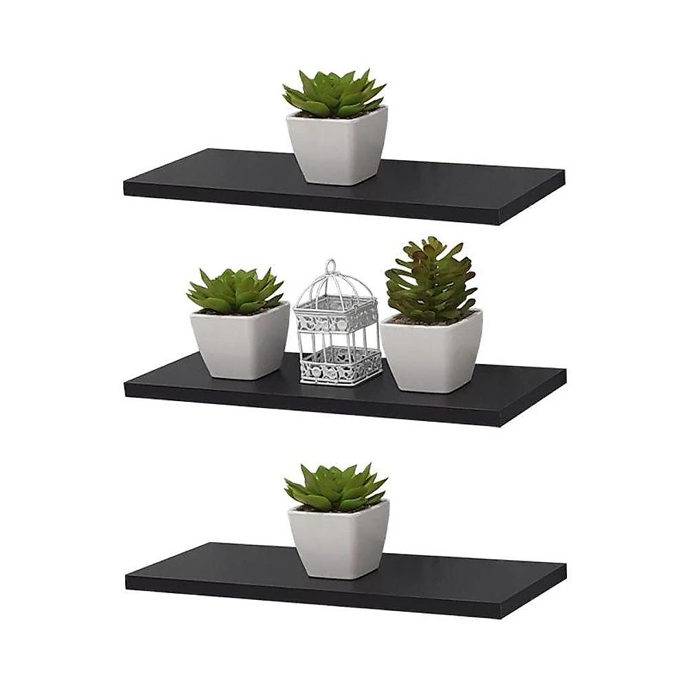 Prateleira Kit 3 30X10CM MDP Suporte Invisível Moderno Sala Preto Mercado das Prateleiras