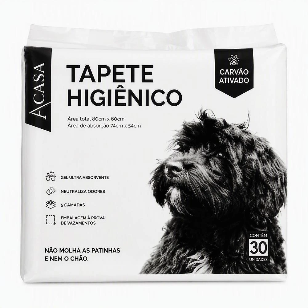 Tapete Higiênico Carvão com 30 Unidades 60x80 - A\CASA Tapete Higiênico A\CASA Carvão com 30 Unidades 60x80