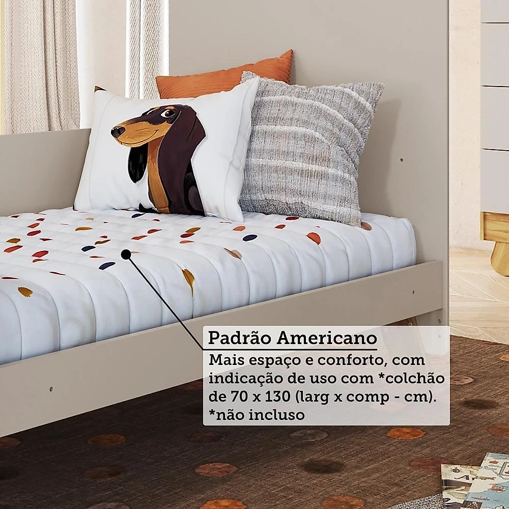 Quarto de Bebê Guarda-Roupa 4 Portas Cômoda e Berço Minicama 4 em 1 Levy 100% MDF Yescasa Amêndoa/Off White