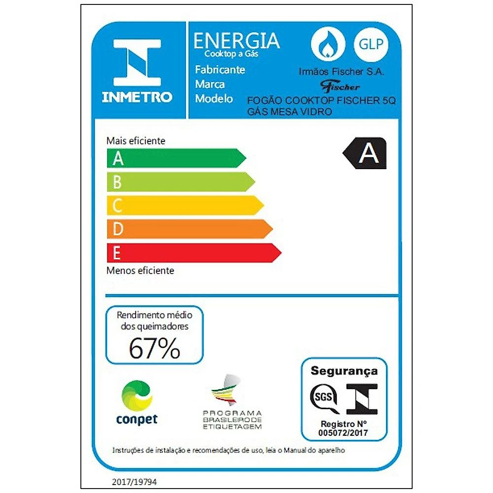Cooktop 5 Bocas Fischer Acendimento Superautomático, Branco - Bivolt
