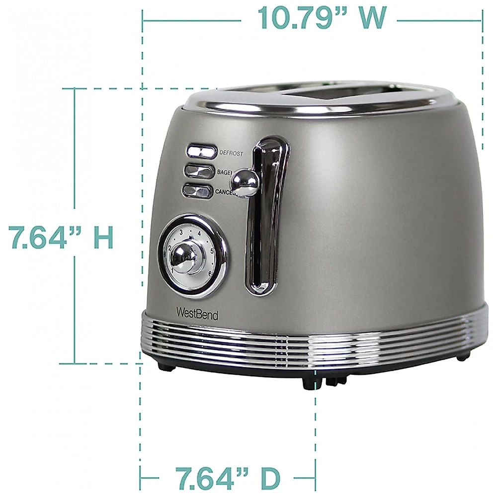 Torradeira elétrica West Bend 2 fatias inox retrô cinza fendas largas 6 níveis de tostagem 850W 110V