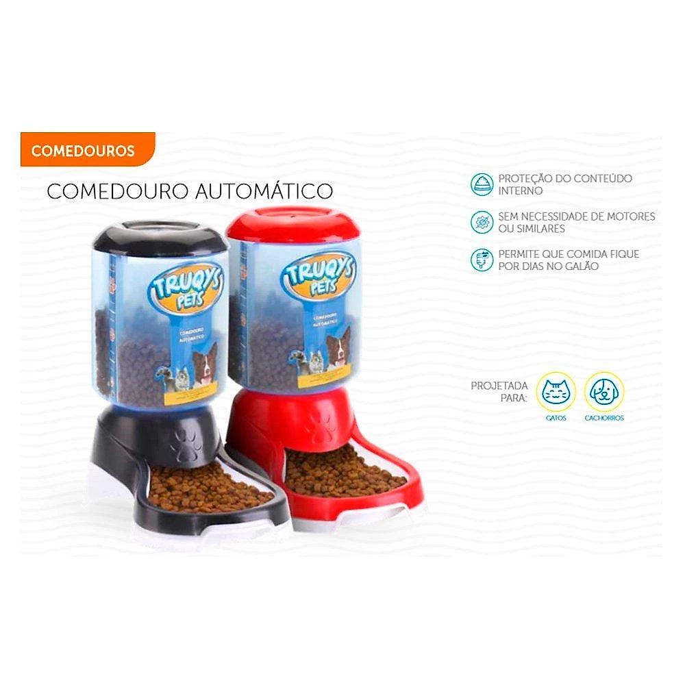 Comedouro Automático Truqys Pets Preto com Galão - 1 Kg