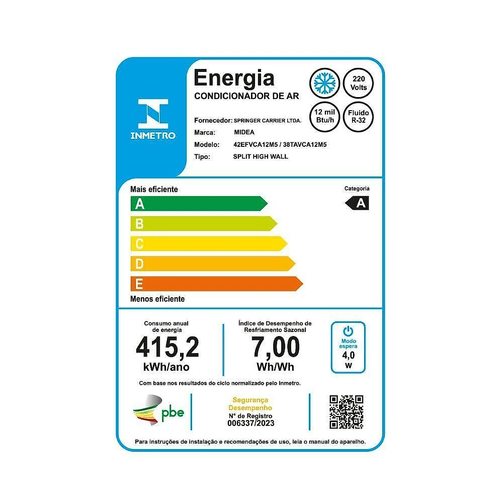 Ar condicionado split inverter midea ai airvolution 12000 btus frio 220v 38tavca12m5