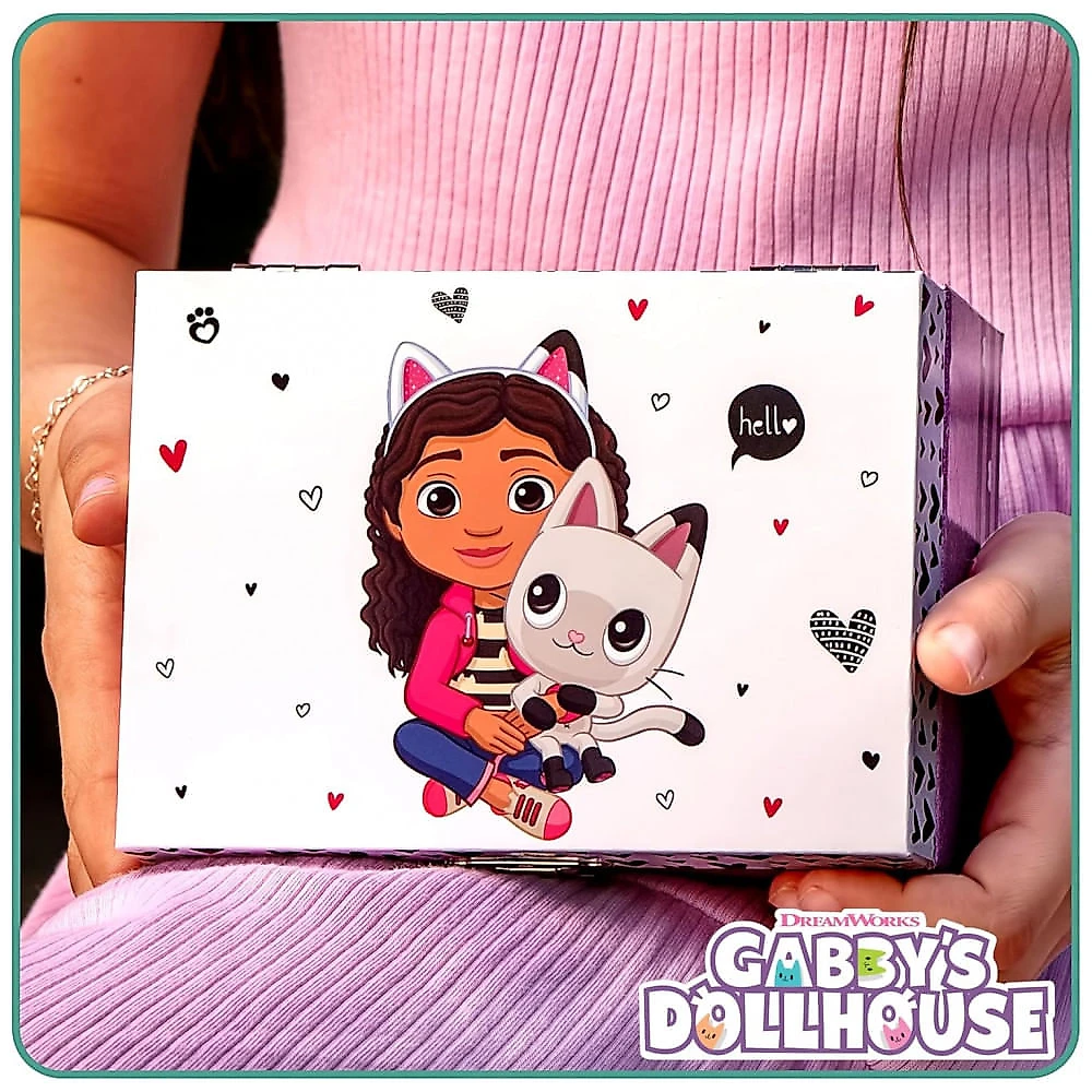 Mini Treasures Caixa de Joias Musical Gabbys Dollhouse para Meninas - Caixa Musical com Figura Giratória da Pandy Paws, Brinquedos Gabbys Dollhouse