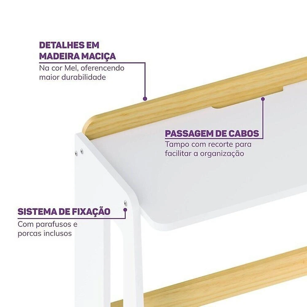 Escrivaninha e Estante Nicho com Portal Petit Casatema MadeiraOriginals Branco/Mel