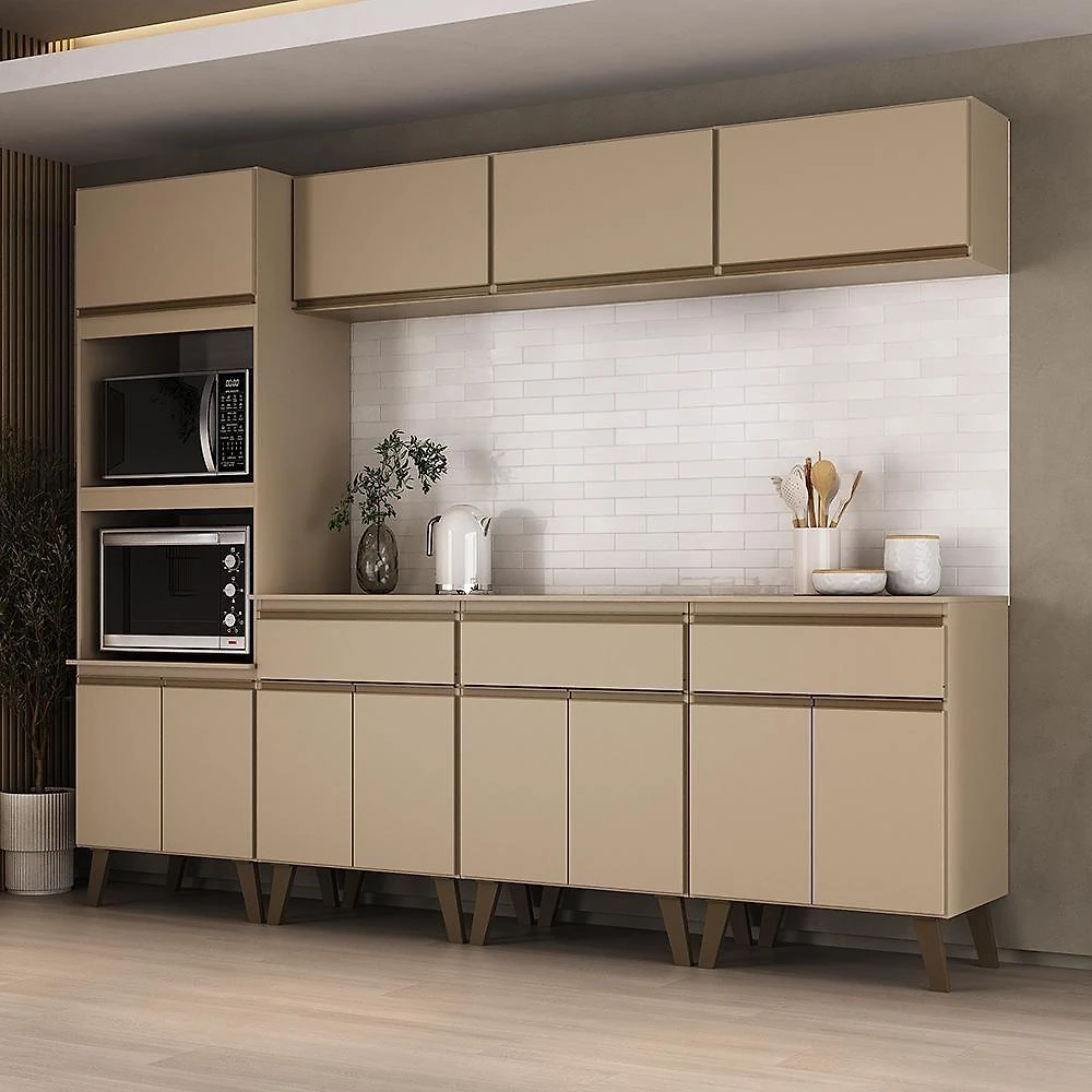 Cozinha Completa Atlanta Dean 12 Portas 3 Gavetas MDP 240CM Amêndoa